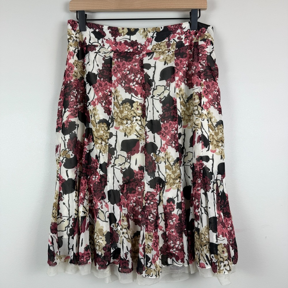Apostrophe Skirt Women 4 White Multi Floral Chiffon Lined Ruffle CottageCore Y2K